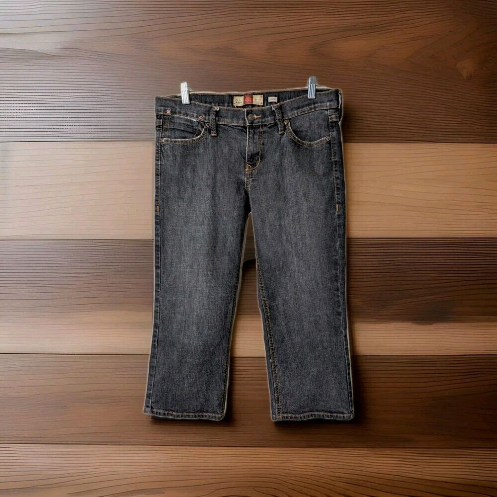 Old Navy Black Dark Wash Capri Jean Womens Size 10 Distressed Stretch